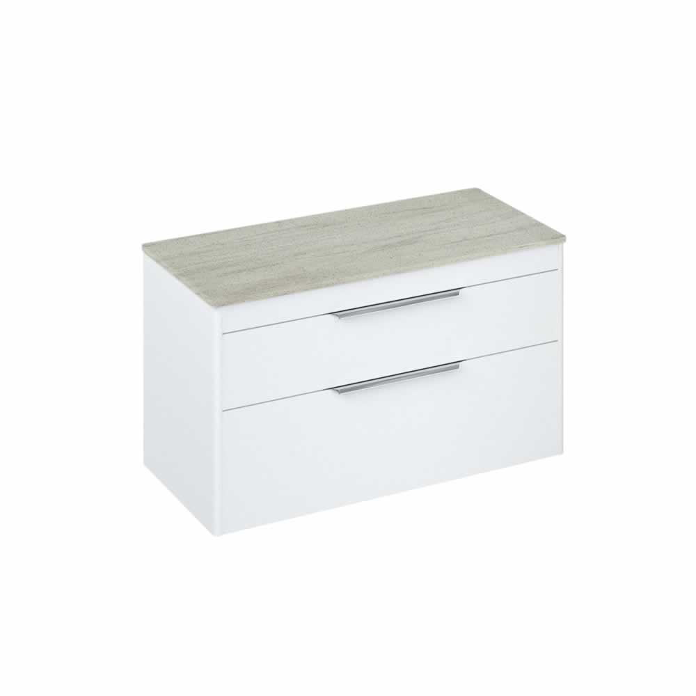 Shoreditch 100cm double drawer Matt White with Concrete Haze Worktop